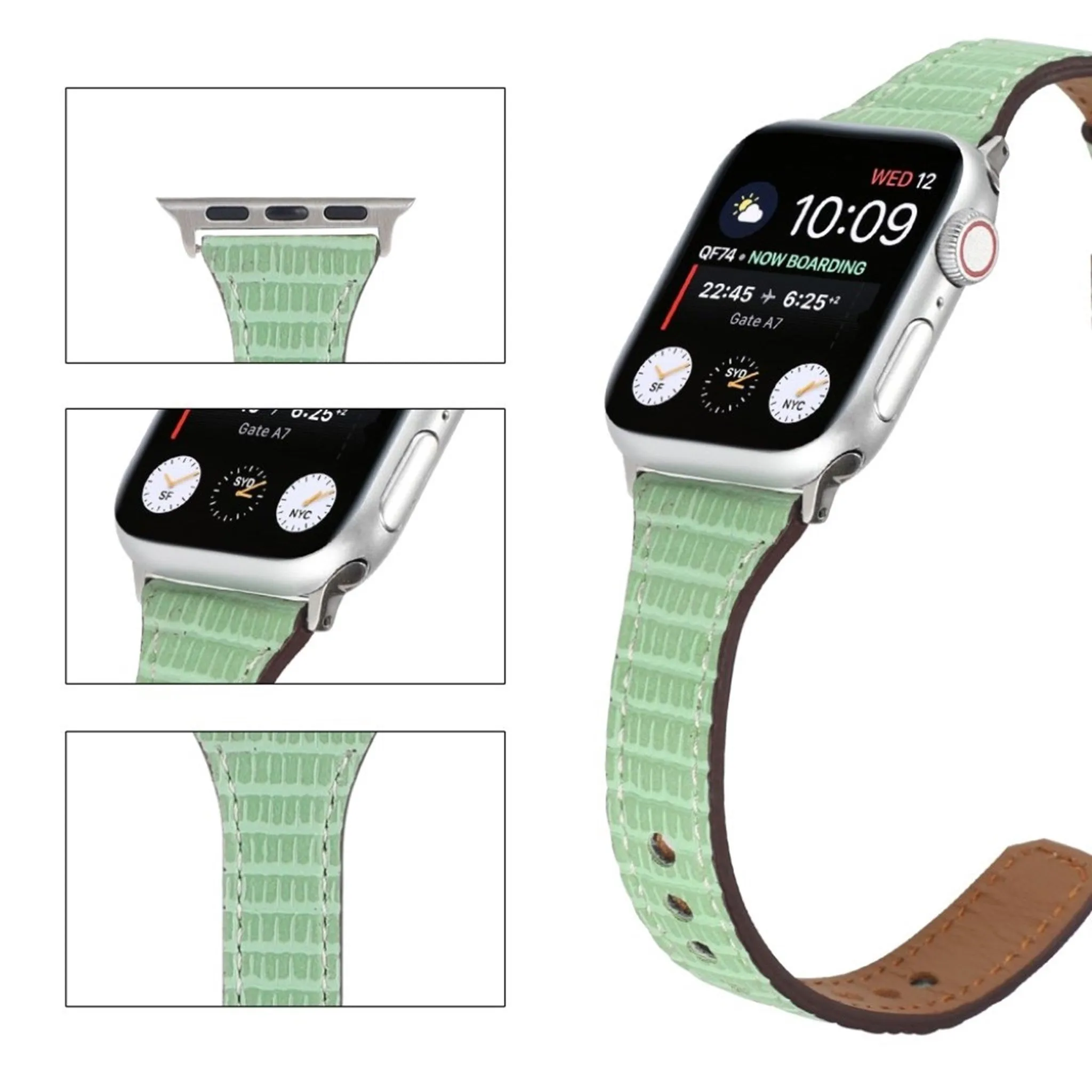 Apple Watch 40mm bamboo textured genuine leather watch strap - Green