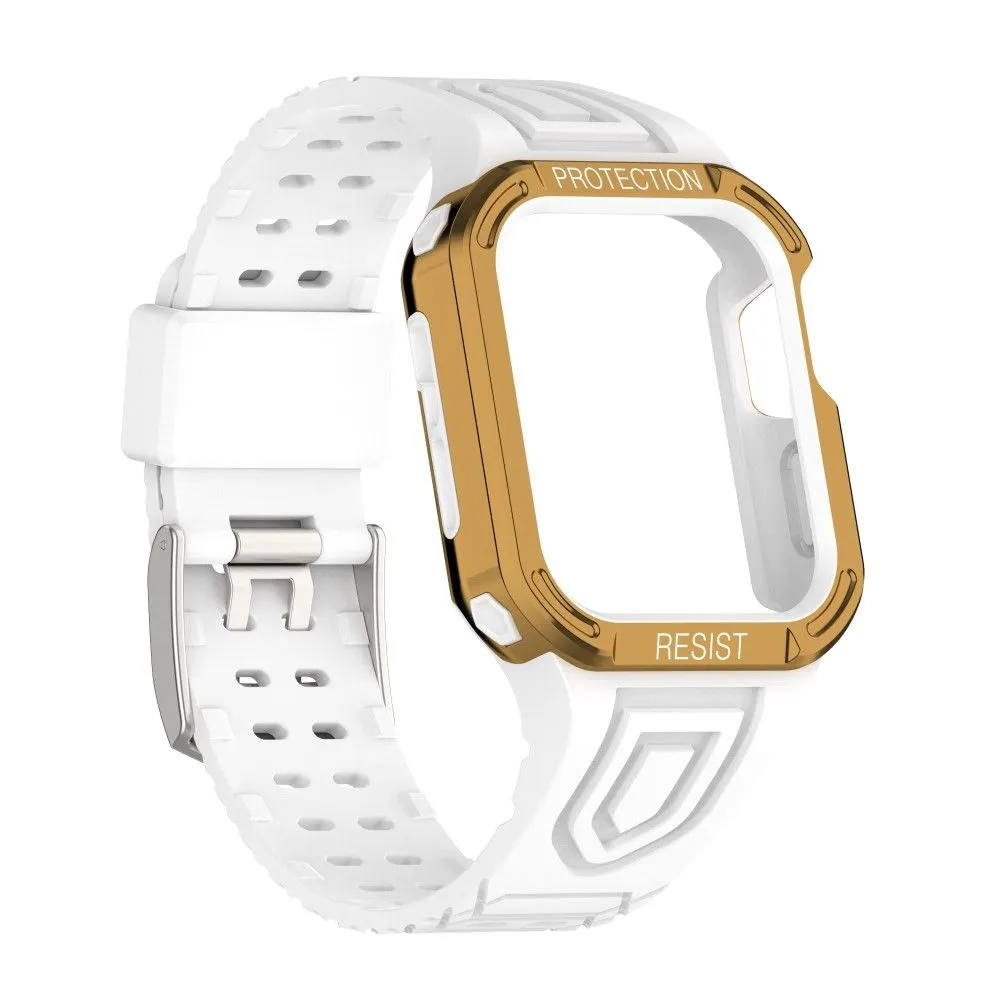 Apple Watch (41mm) color contrast watch strap    protective case - White / Gold
