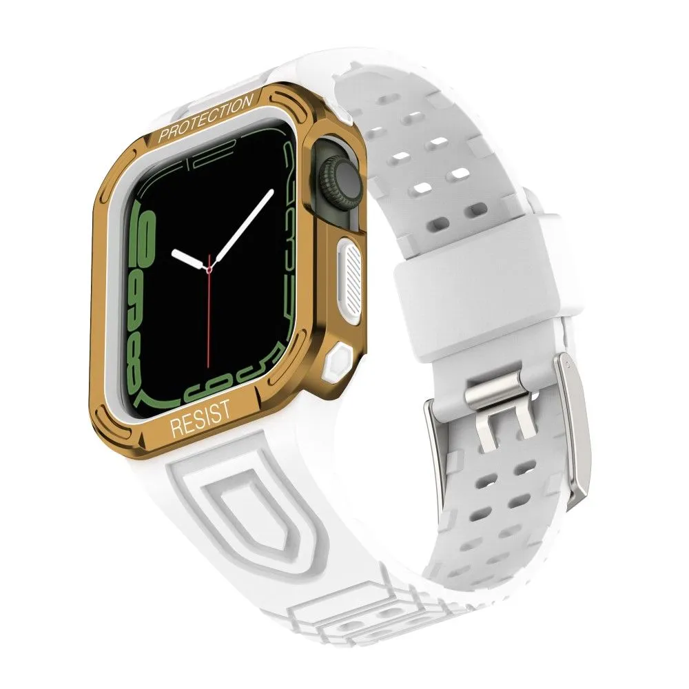 Apple Watch (41mm) color contrast watch strap    protective case - White / Gold