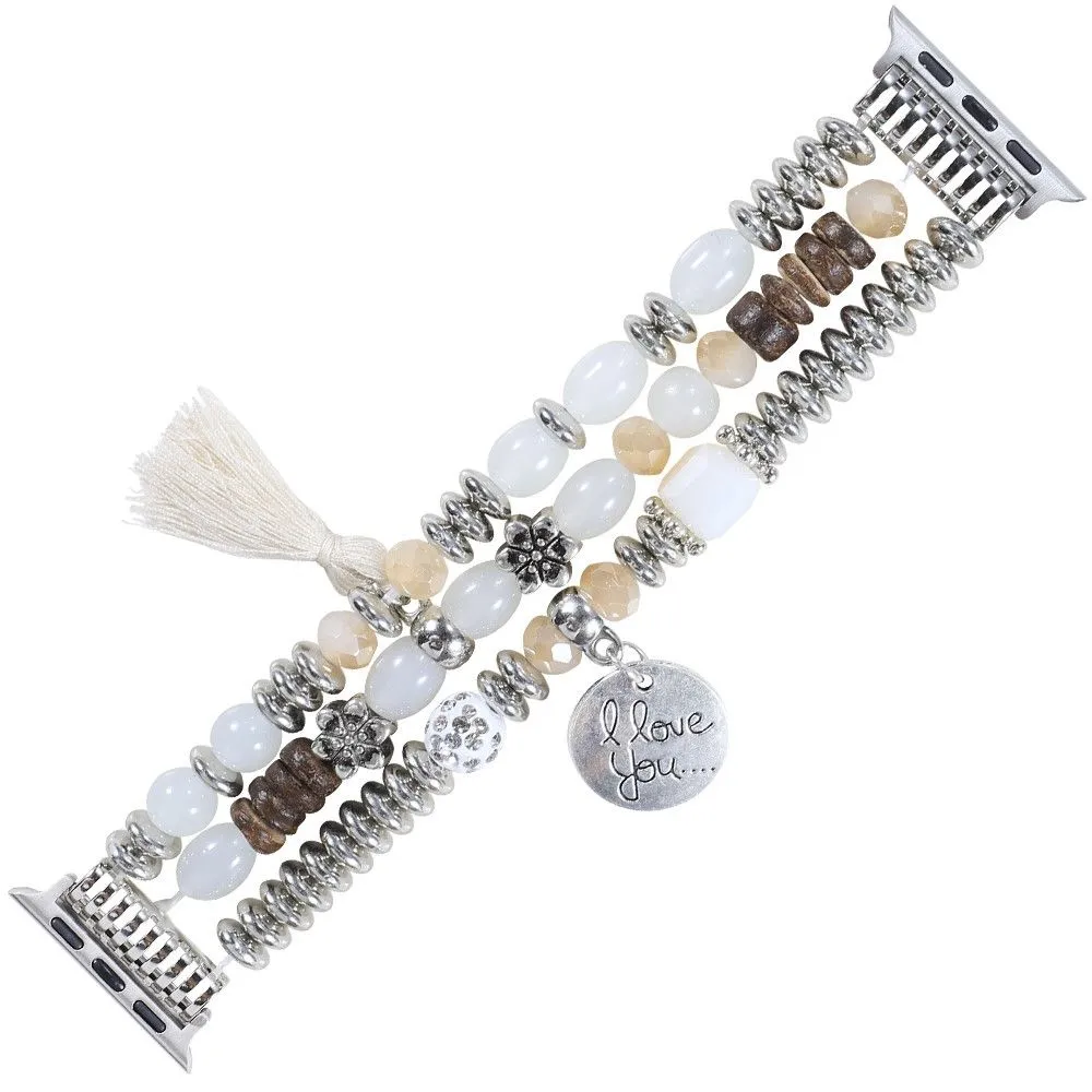 Apple Watch (45mm) tassel pearls décor watch strap - White