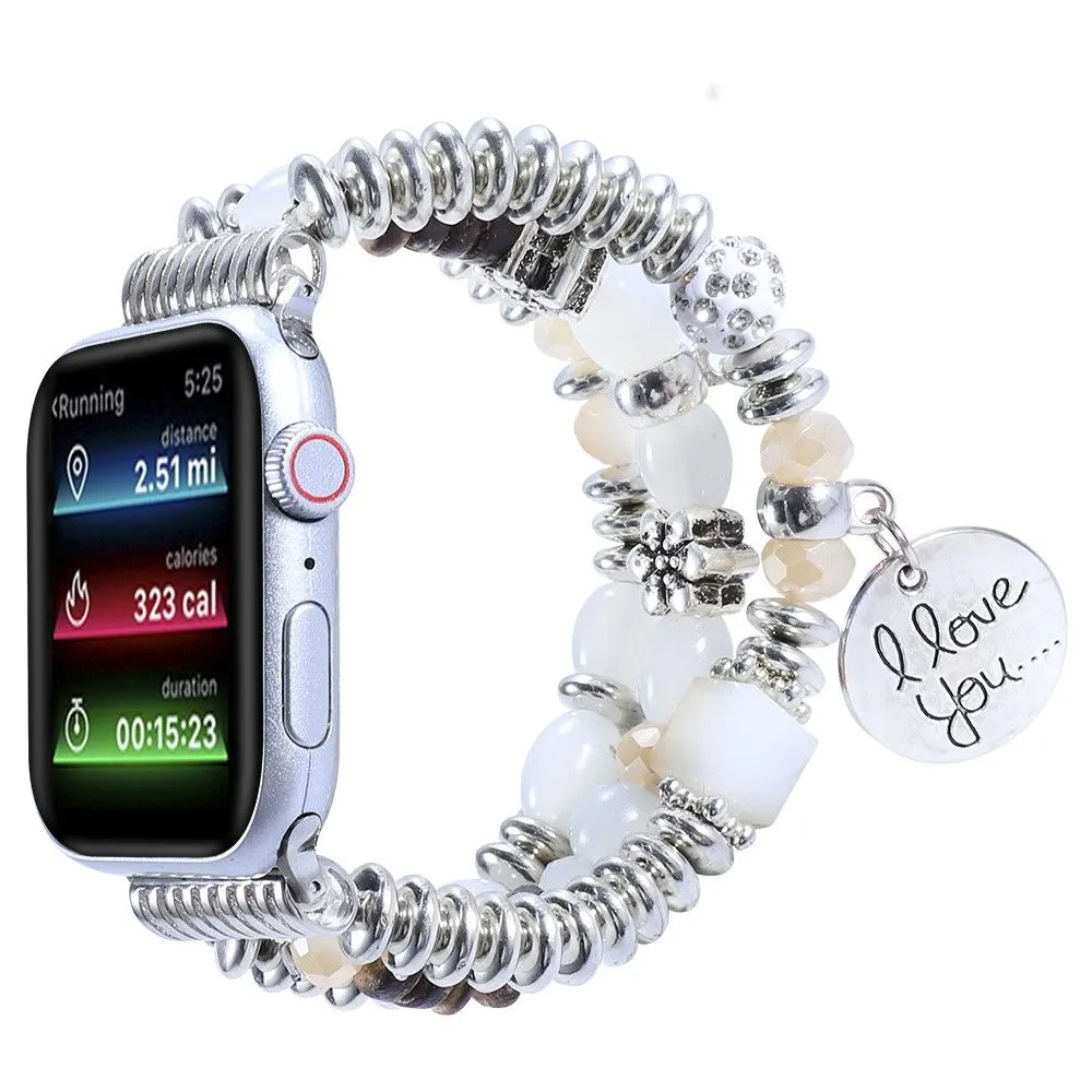 Apple Watch (45mm) tassel pearls décor watch strap - White
