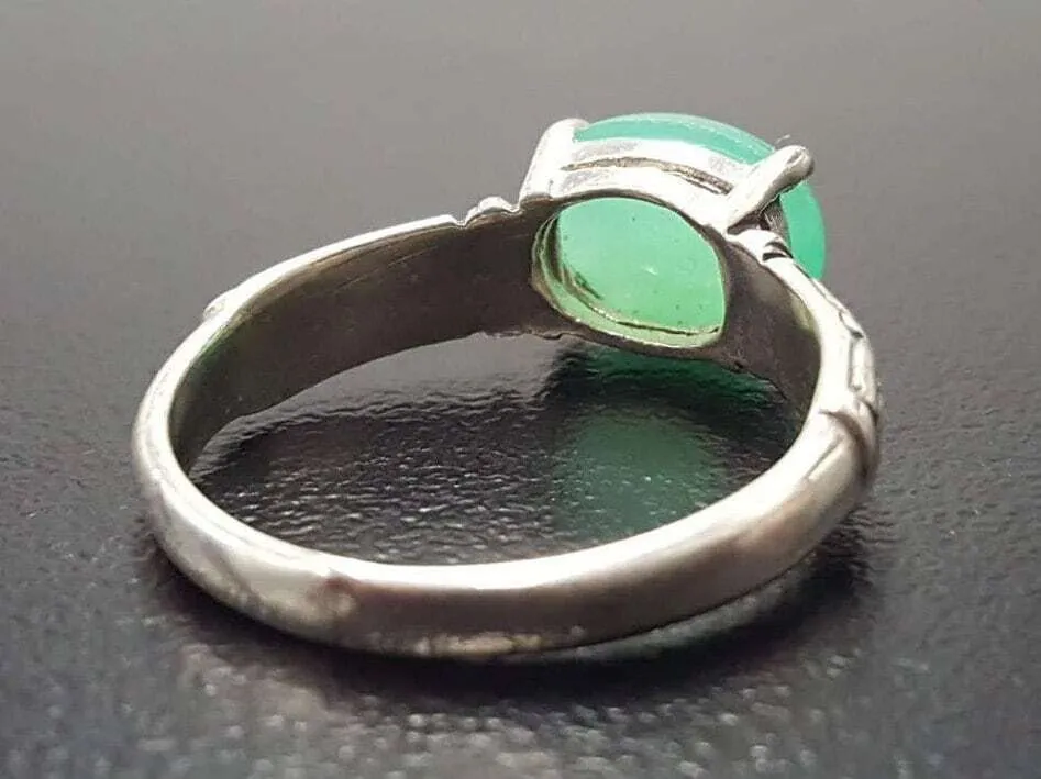Chrysoprase Boho Ring - Green Solitaire Ring - Tribal Chrysoprase Ring