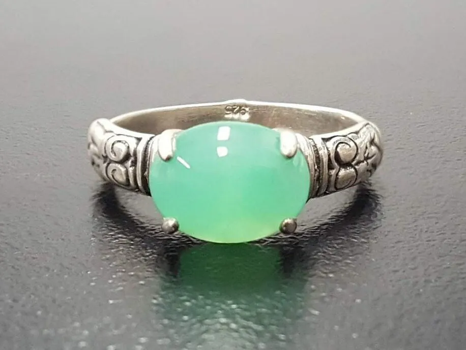 Chrysoprase Boho Ring - Green Solitaire Ring - Tribal Chrysoprase Ring