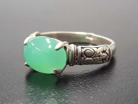 Chrysoprase Boho Ring - Green Solitaire Ring - Tribal Chrysoprase Ring