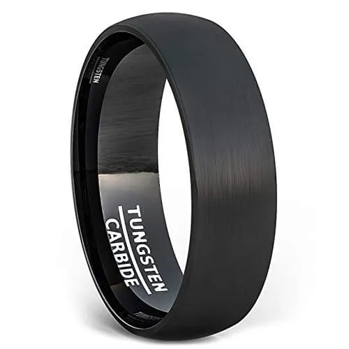 Exquisite Black Domed Tungsten Wedding Band  with Brush Finish 6mm - 8mm