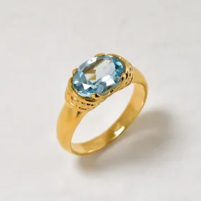 Gold Aquamarine Ring - Blue Tribal Ring - Vintage Tribal Ring