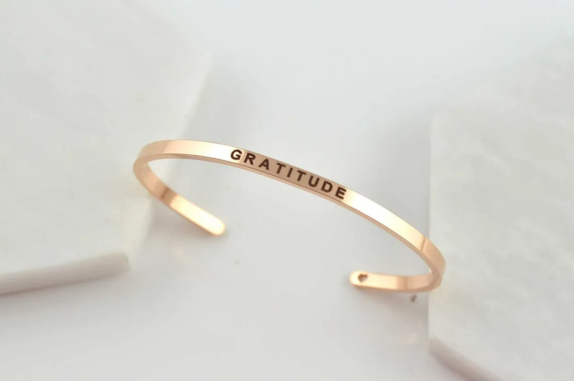 Gratitude Bracelet, Cuff Bracelet, Bracelets for Women, Engraved Bracelet, Uplifting Bracelet, Personalized Bracelet, Minimalist Bracelet