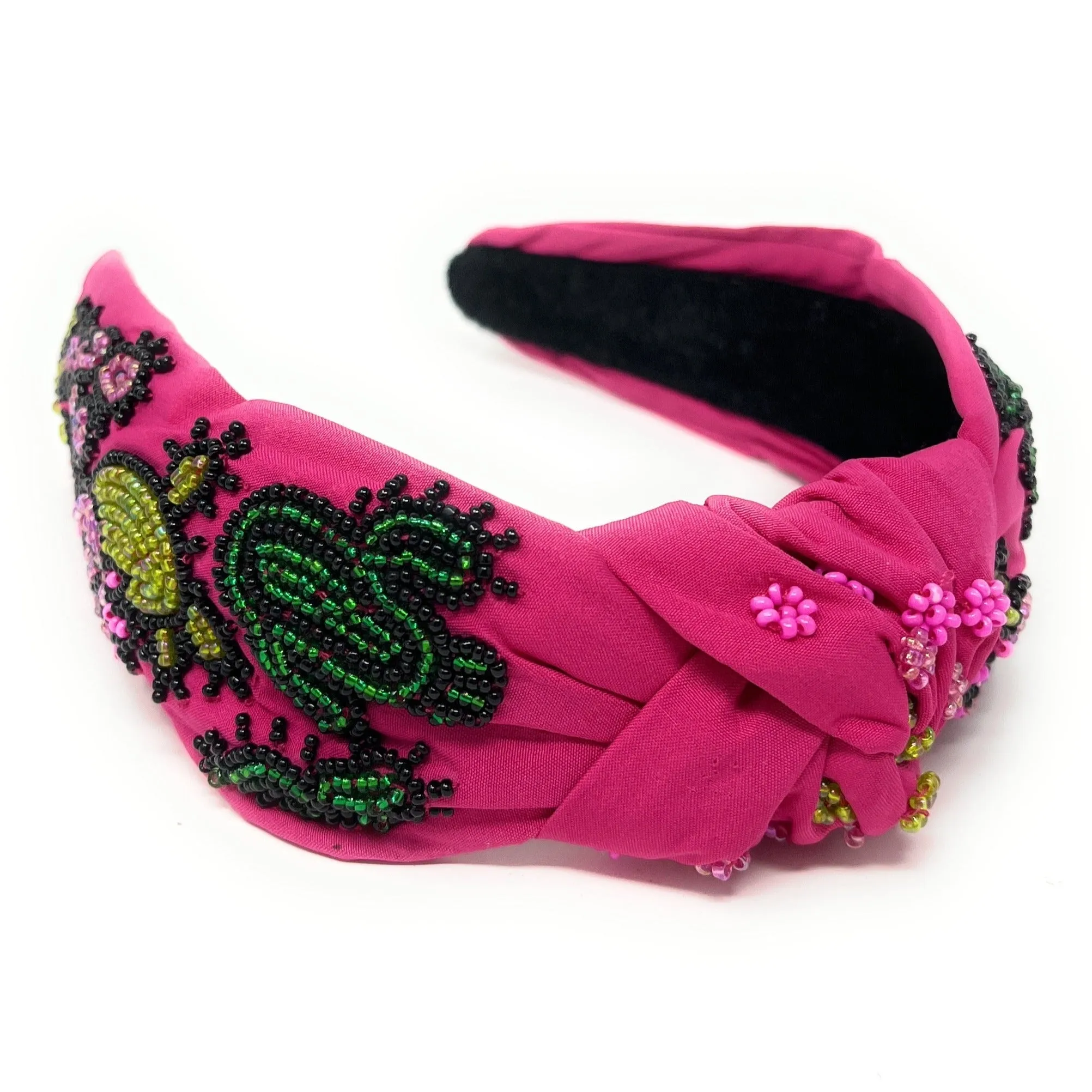 Hand Beaded Fuchsia Succulent Knot Headband