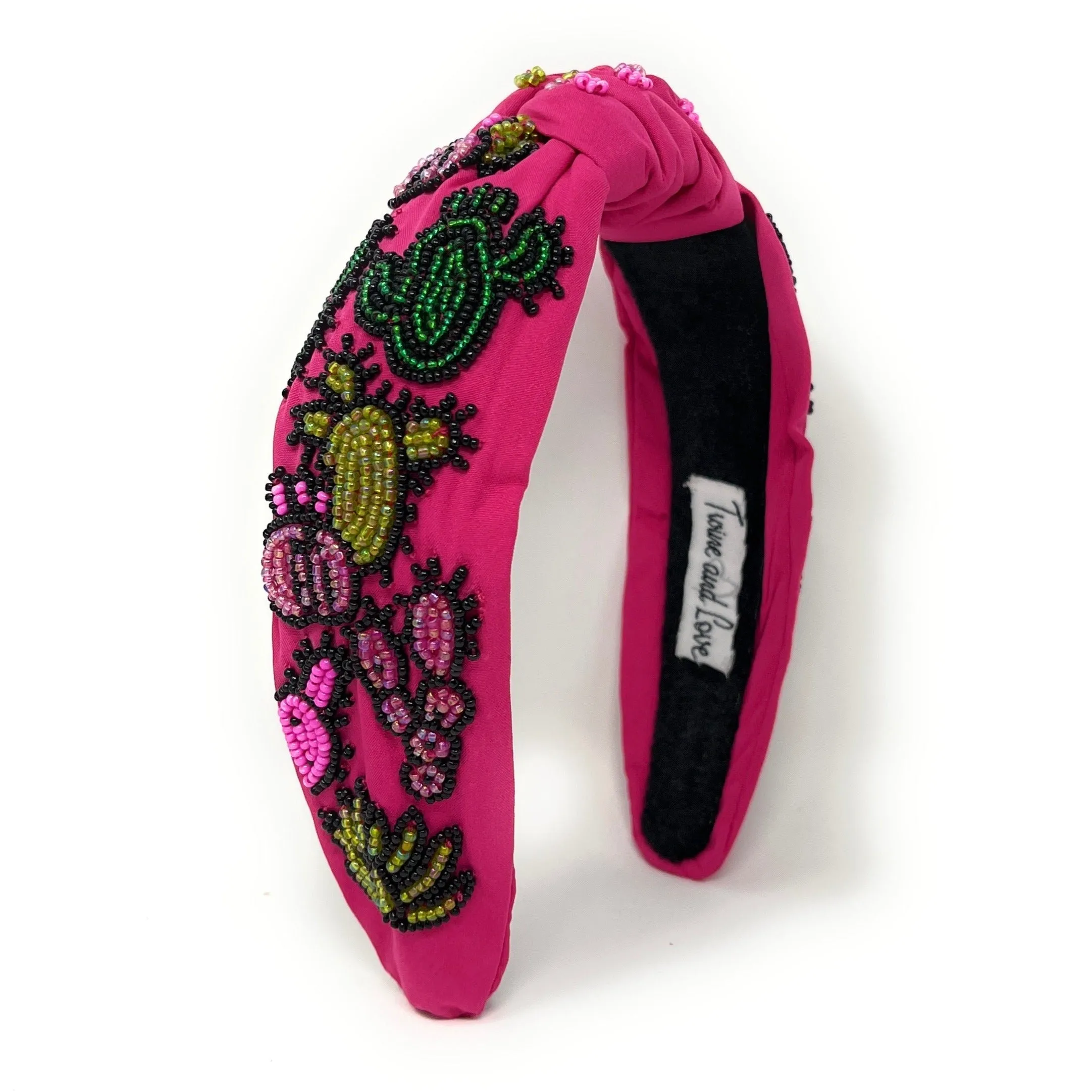 Hand Beaded Fuchsia Succulent Knot Headband