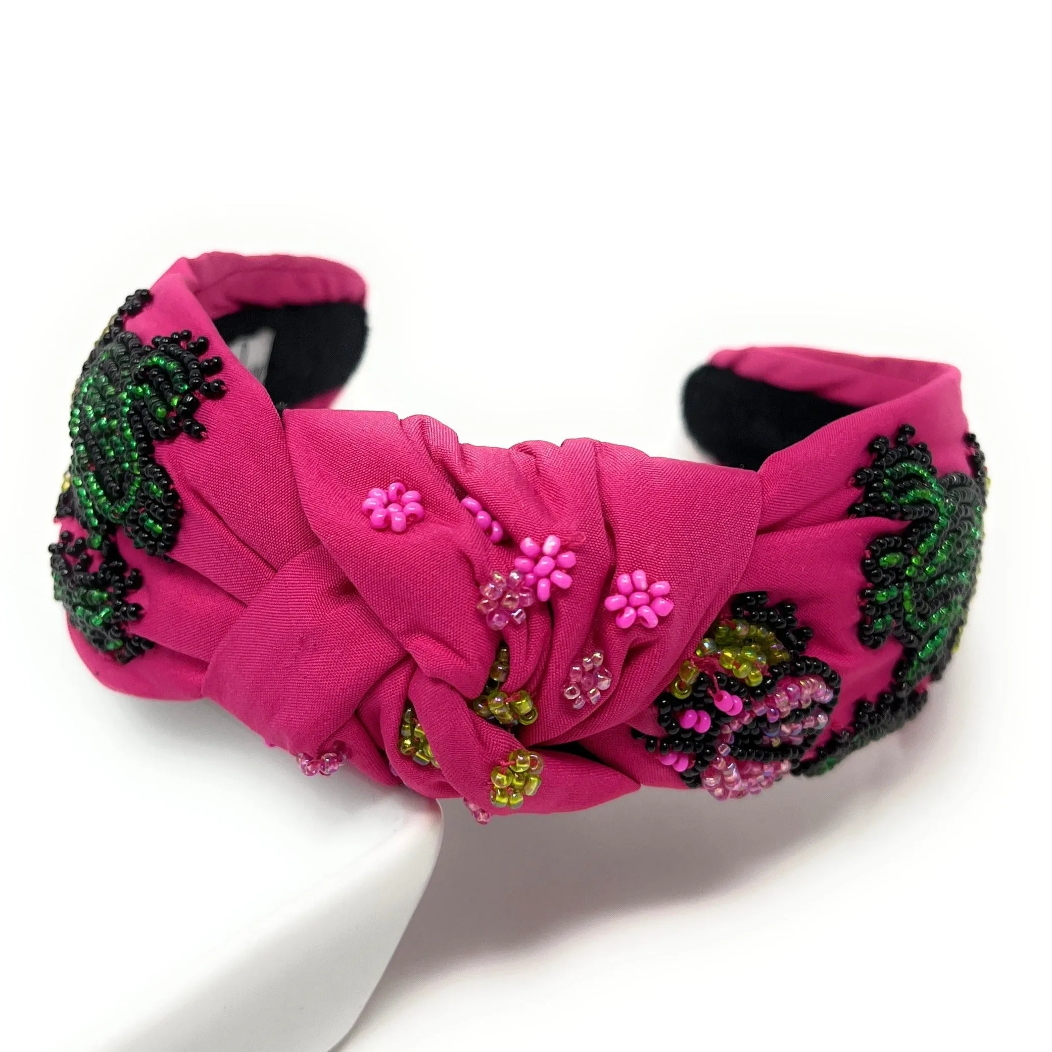 Hand Beaded Fuchsia Succulent Knot Headband