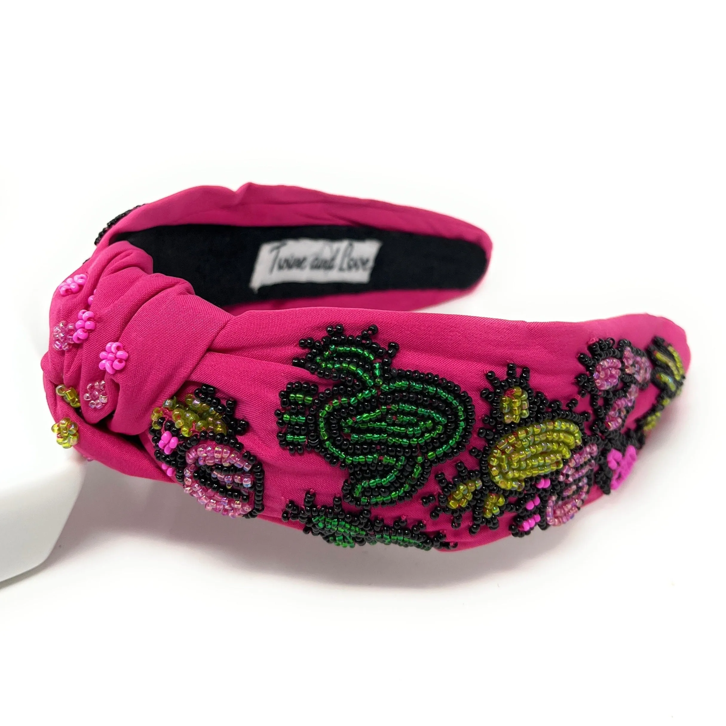 Hand Beaded Fuchsia Succulent Knot Headband