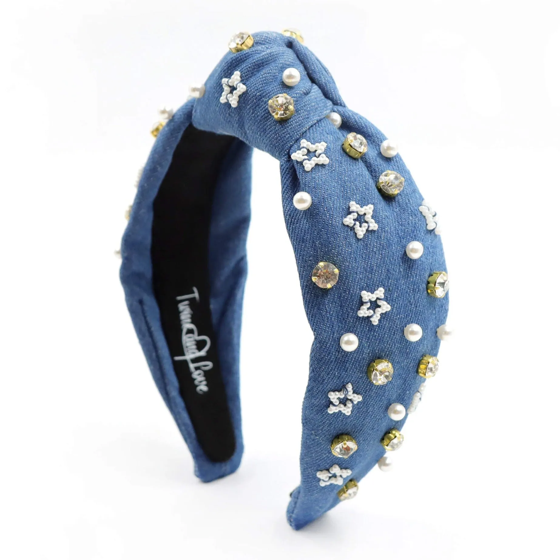 Hand Embellished Denim Knotted Headband
