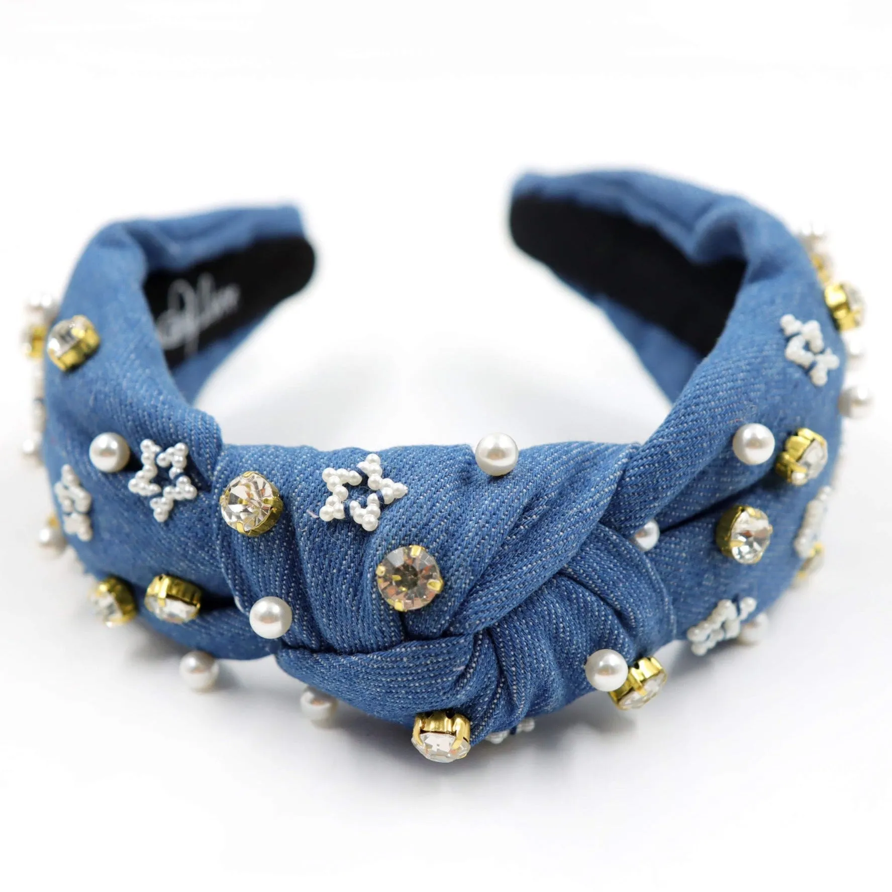Hand Embellished Denim Knotted Headband