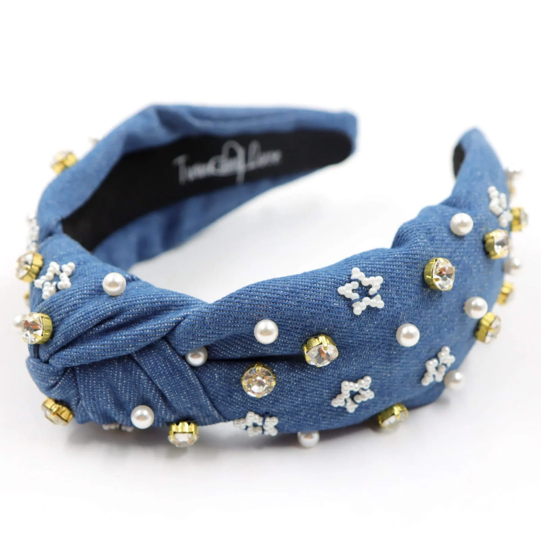 Hand Embellished Denim Knotted Headband