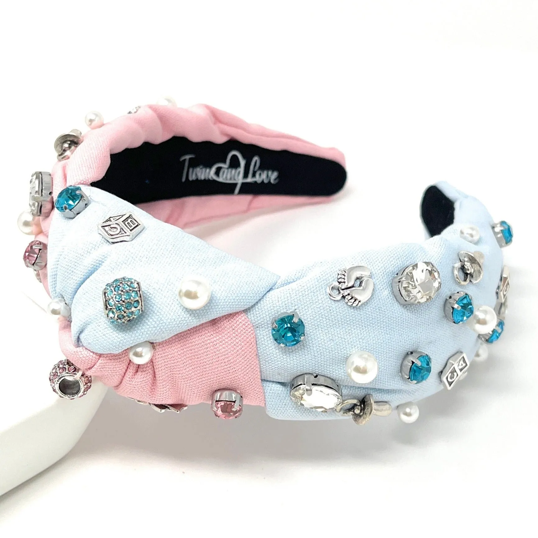 Hand Sewn Baby Shower Jeweled Knot Headband