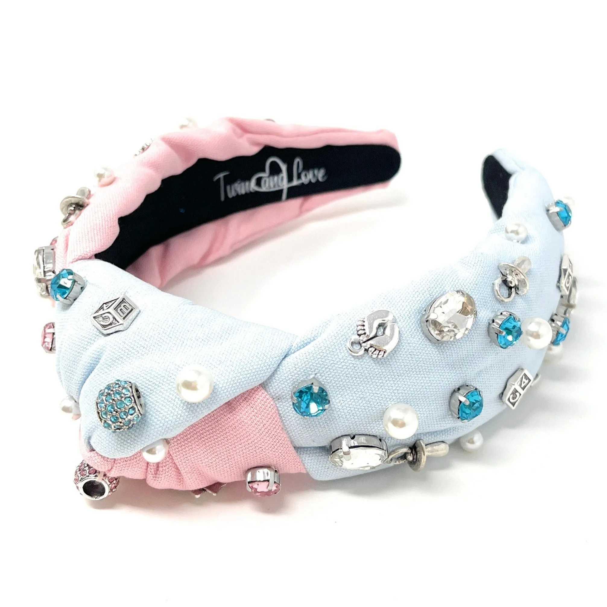 Hand Sewn Baby Shower Jeweled Knot Headband
