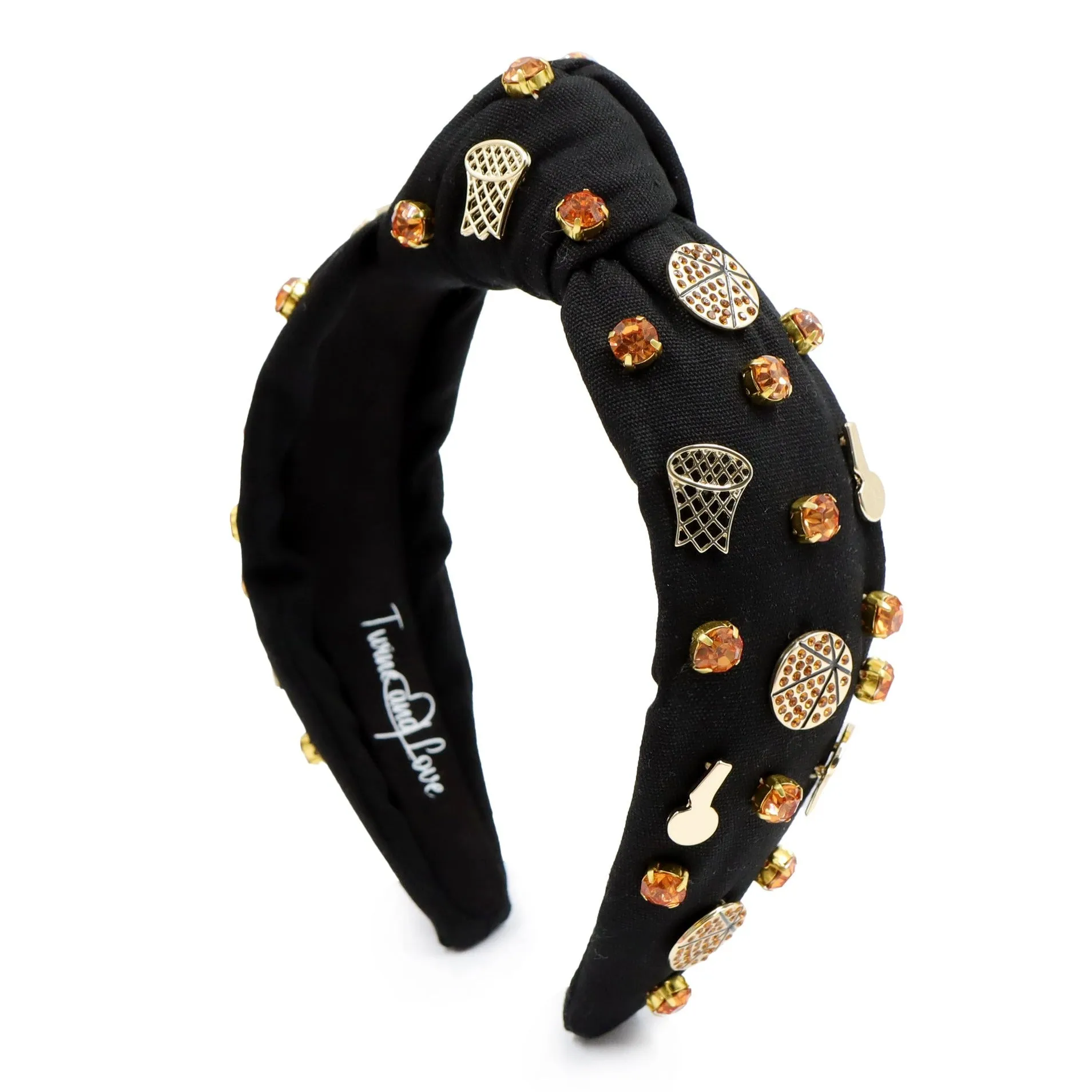 Hand Sewn Black Basketball Jeweled Knot Headband