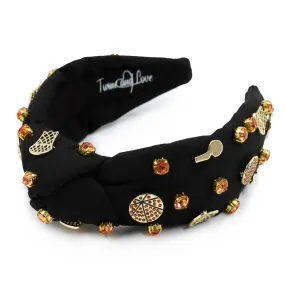 Hand Sewn Black Basketball Jeweled Knot Headband