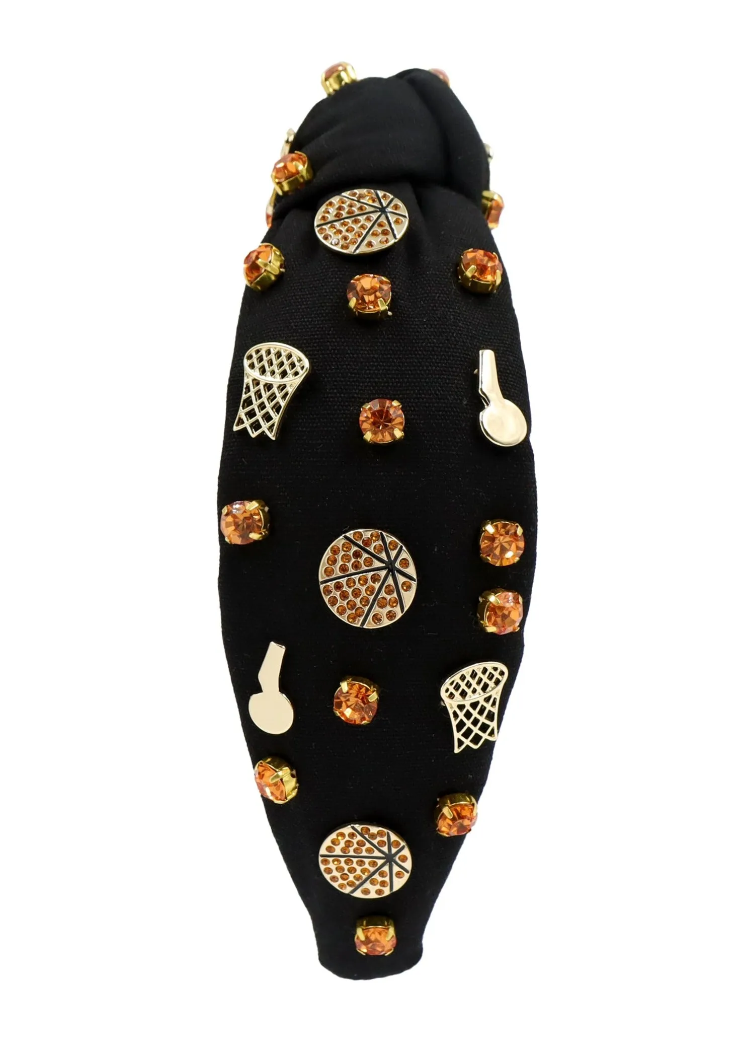 Hand Sewn Black Basketball Jeweled Knot Headband
