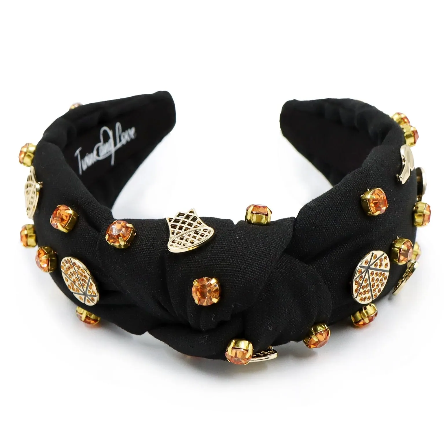Hand Sewn Black Basketball Jeweled Knot Headband