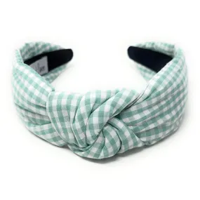 Mint Gingham Top Knot Headband