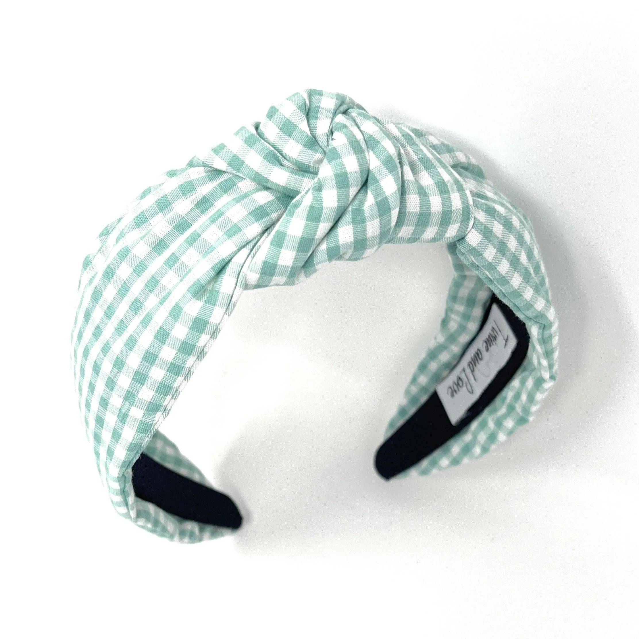 Mint Gingham Top Knot Headband