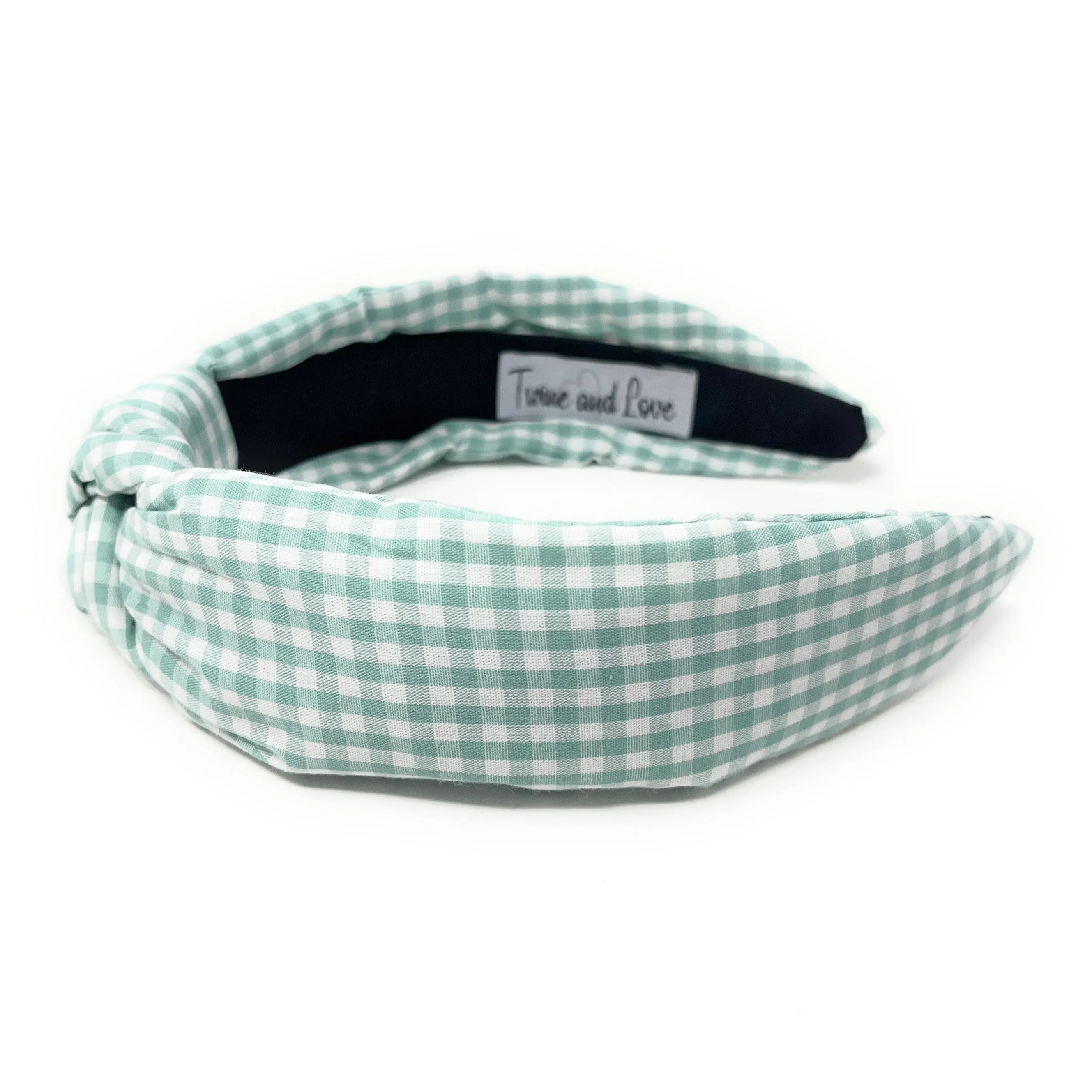 Mint Gingham Top Knot Headband