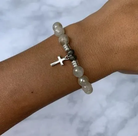 Moonstone Bracelet with Sterling Silver Cross Charm
