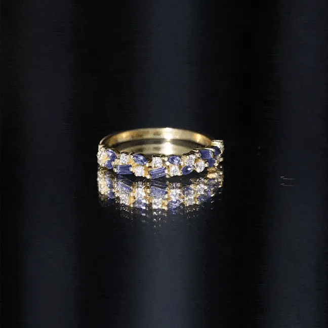 Natural Blue Sapphire Diamond Half Eternity Anniversary Band Ring