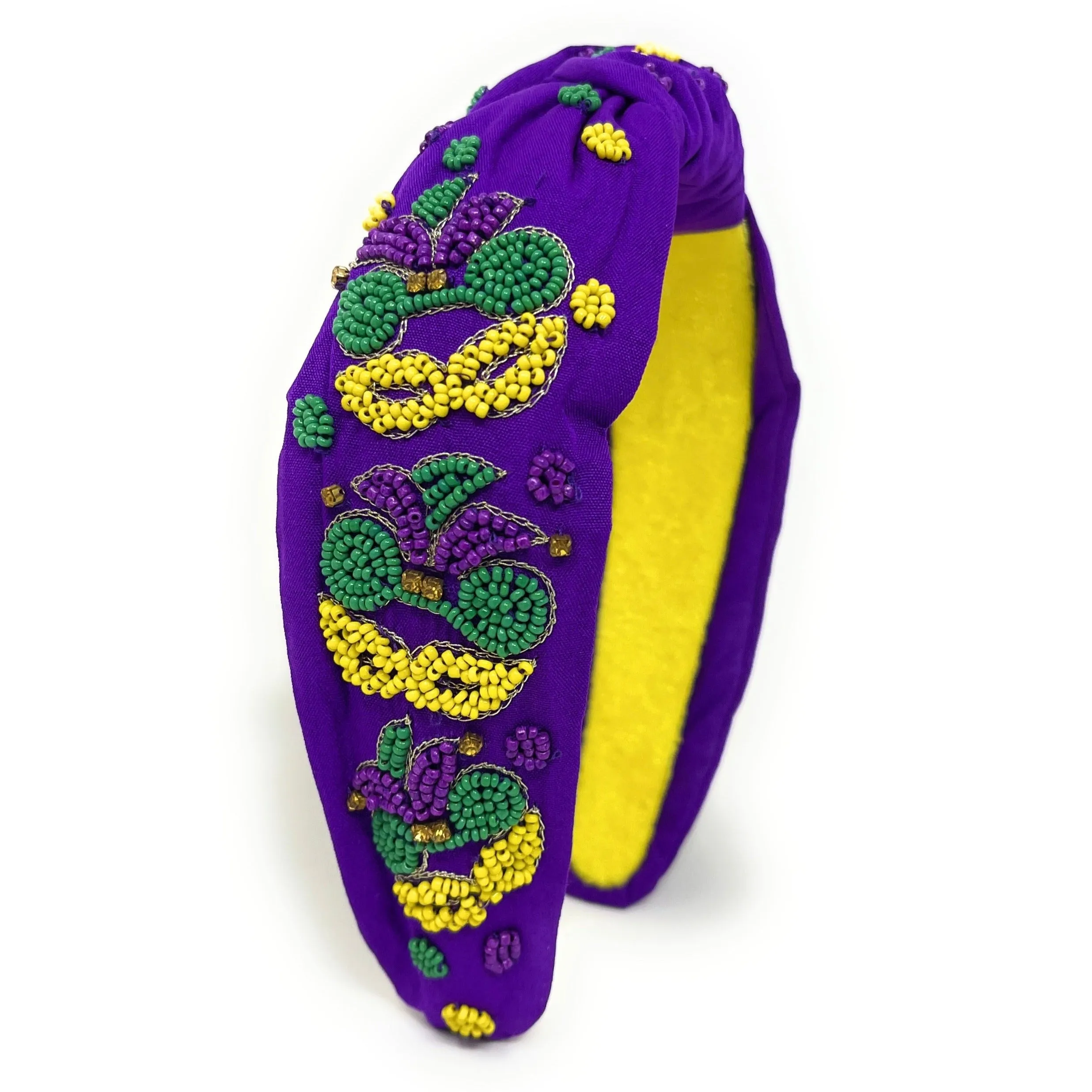 New! Hand Beaded Mardi Gras Masks Knot Headband