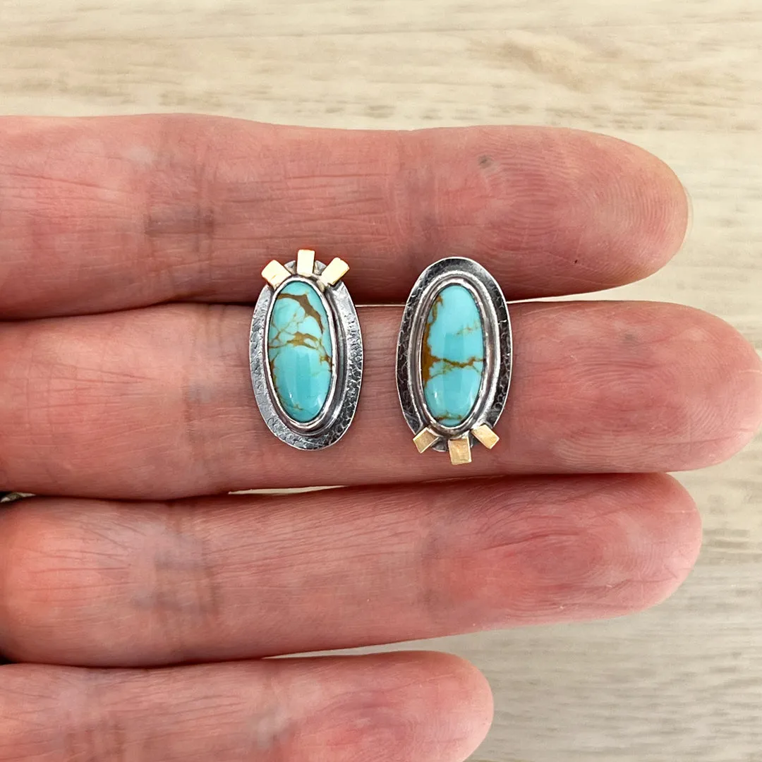 Oval Tyrone Turquoise Asymmetric Post Earrings with 18k Gold Accent - ANGELA 3