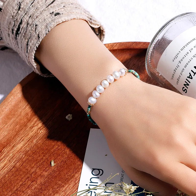 Patterson Cut Turquoise Mini Bracelet with Freshwater Pearl Ins