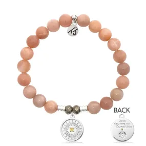 Peach Moonstone Stone Bracelet with You Are My Sunshine Silver Charm