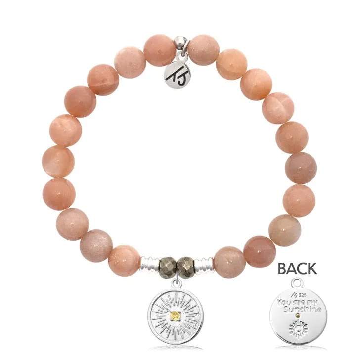 Peach Moonstone Stone Bracelet with You Are My Sunshine Silver Charm
