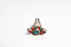 Reserved for O - Vintage Afghani Silver Multicolored Glass Ring