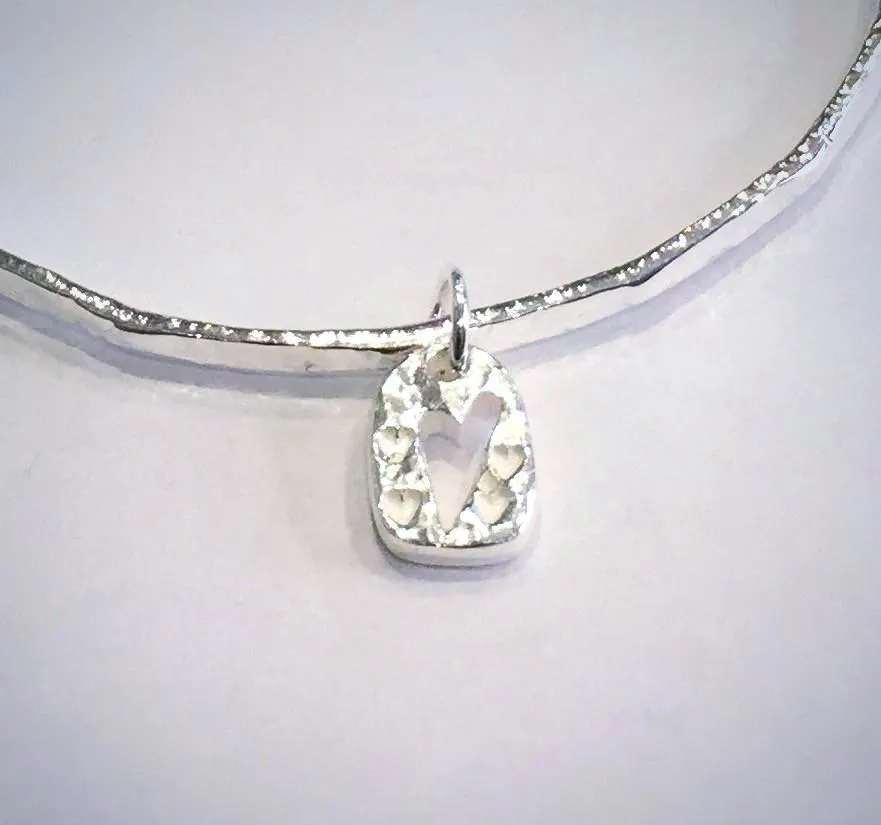 Silver Bangle with Heart Motif