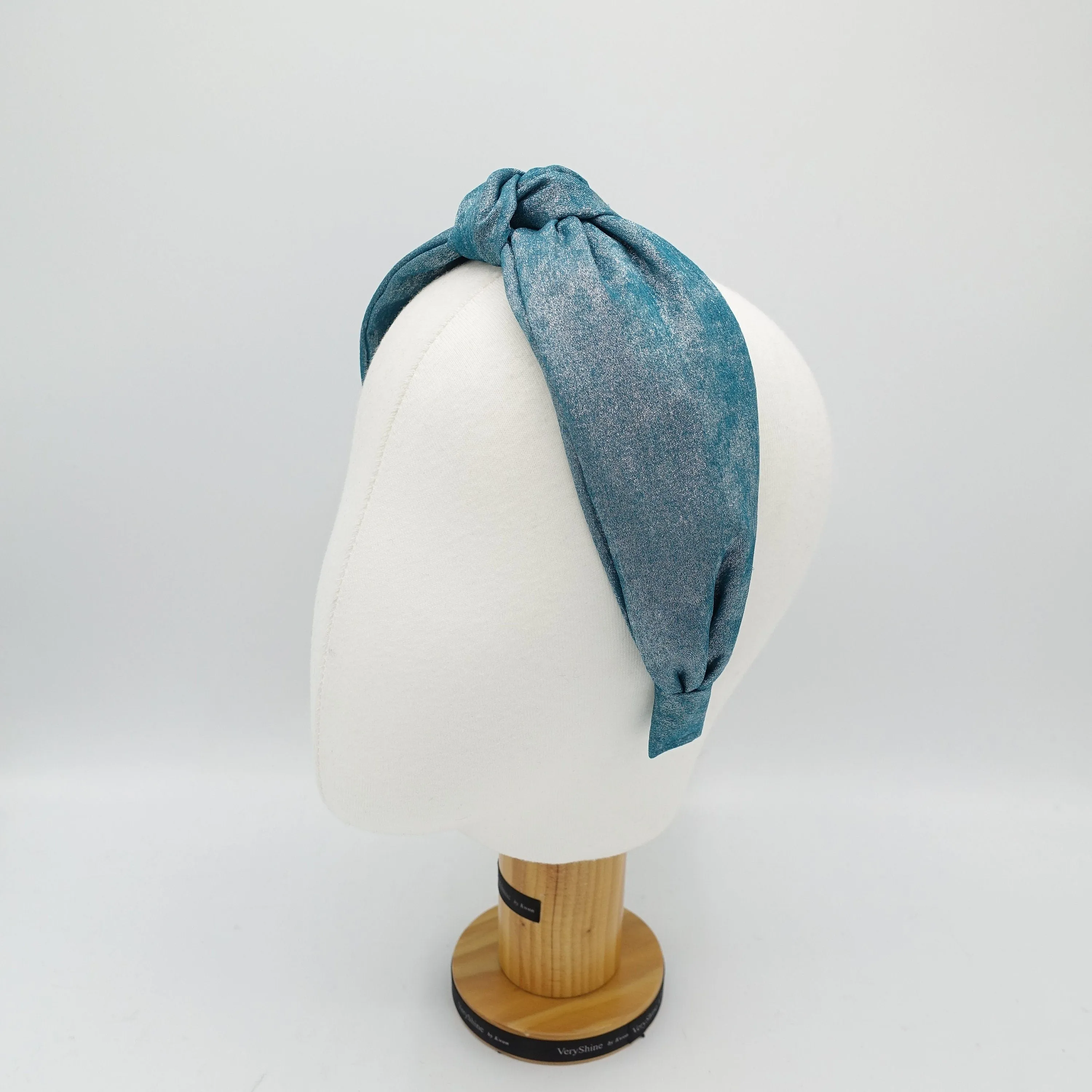 silver metallic fabric top knot headband hair accessory for women