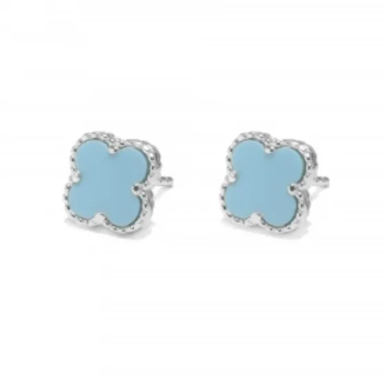 Silver Turquoise Clover Shape Studs