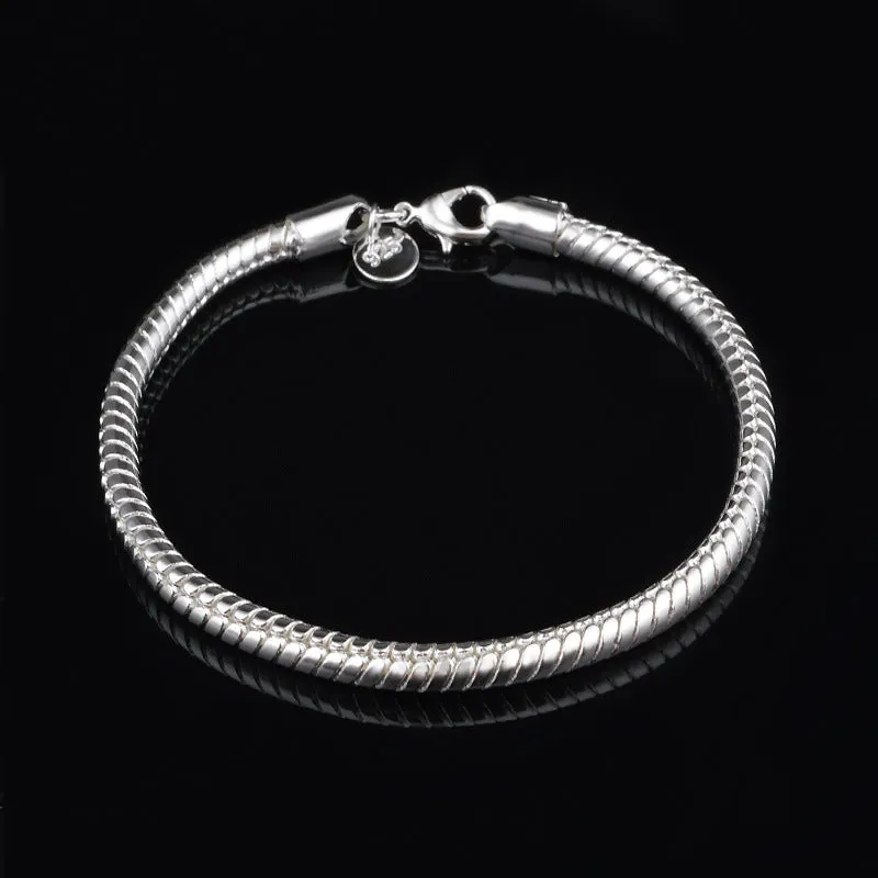 Sophisticated Silver Snake 7.75 Inch 3mm Wide Chain Bracelet for Women