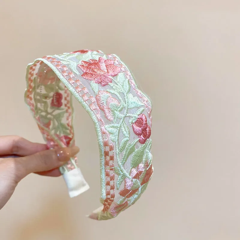 TEEK - Light Green Acrylic Flower Embroidered Headband