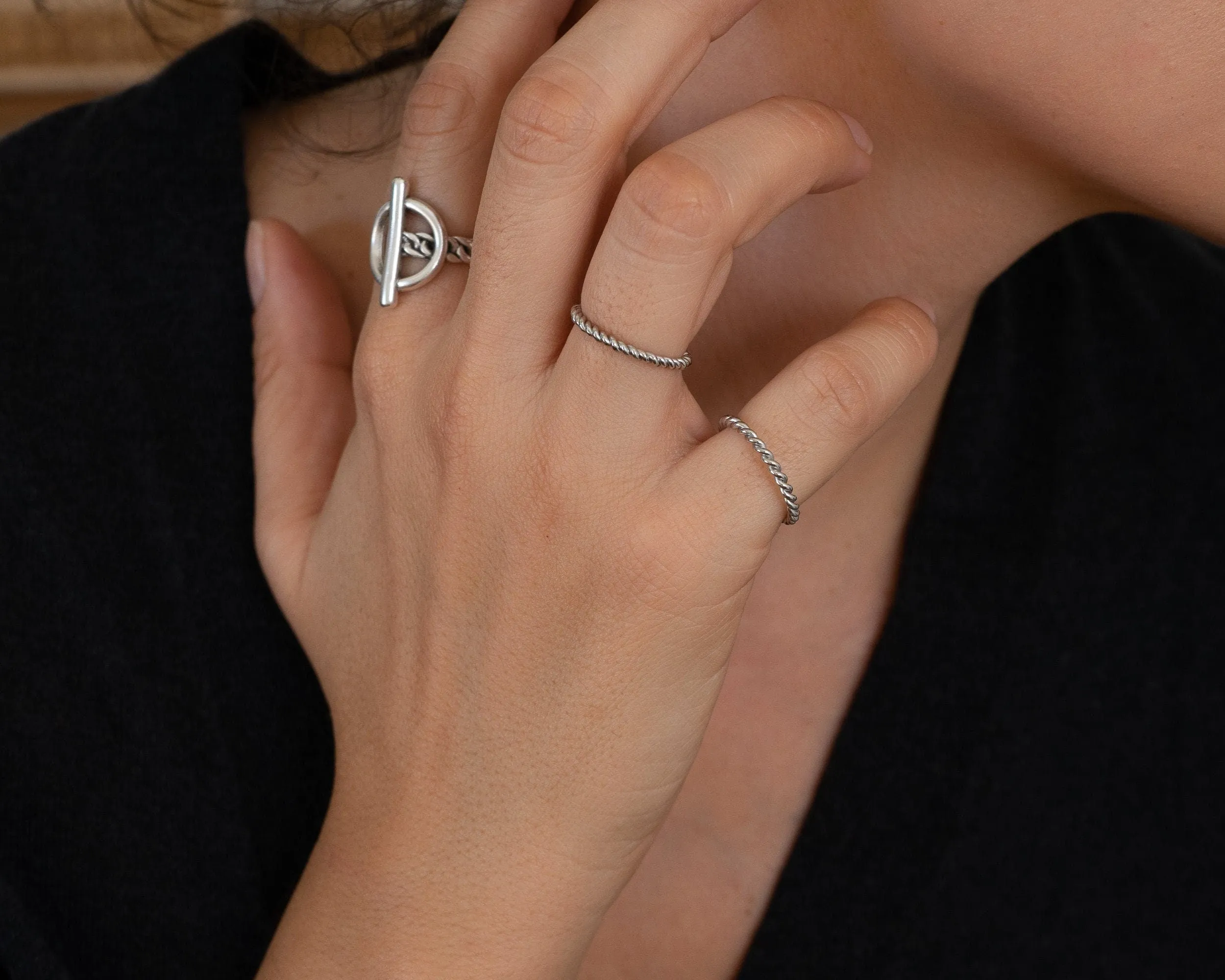 Twisted Rope Ring - Stainless Steel Braided Boho Modern Design