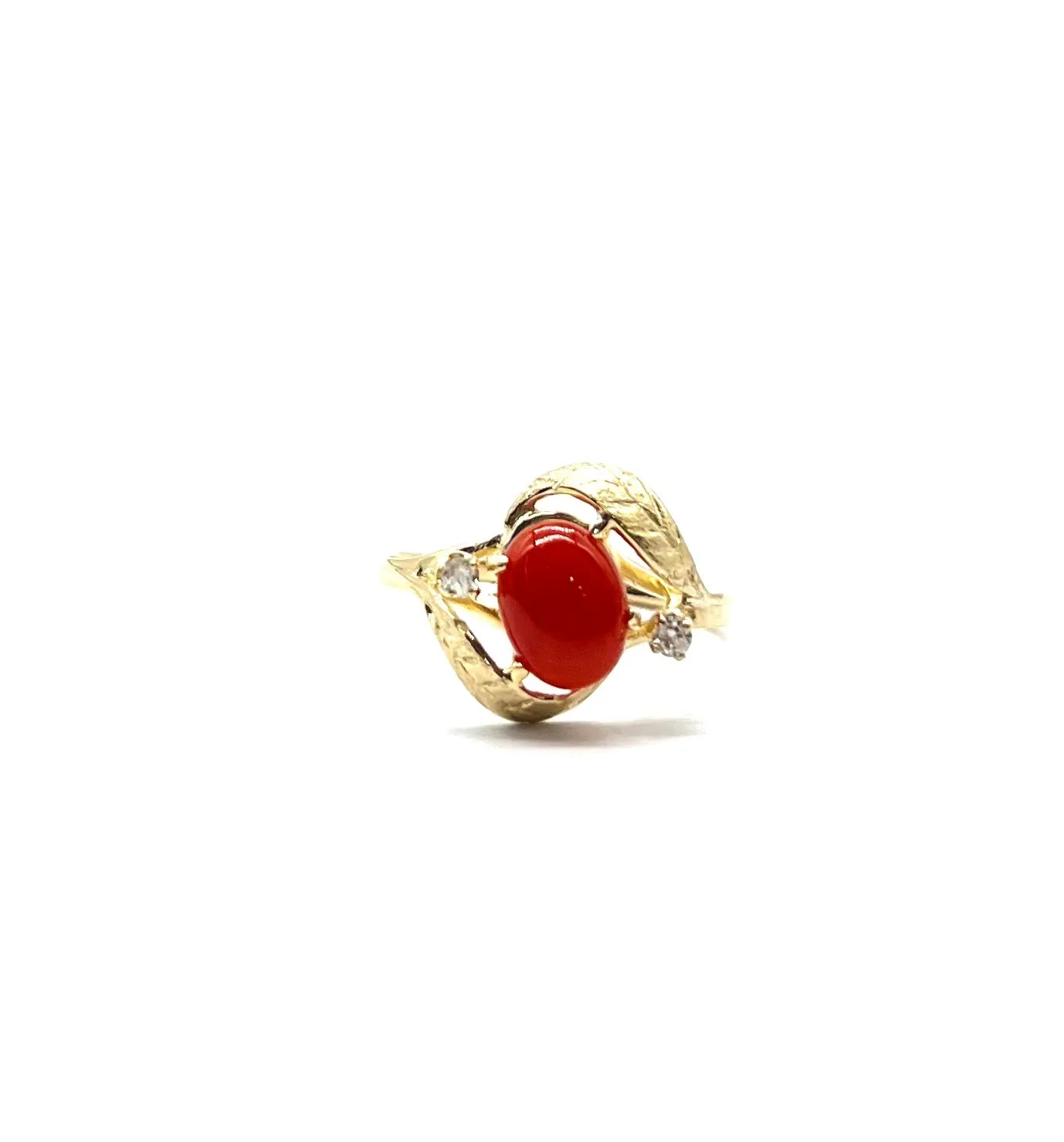 Vintage Coral and Diamond Leaf Ring