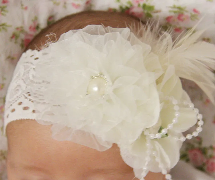 white or ivory baby, girl or lady vintage christening flower girl bridal fascinator headband FLHD04
