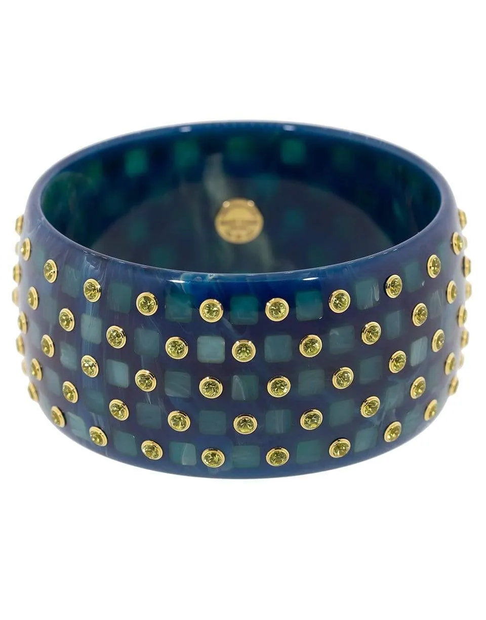 Wide Blue Peridot Bakelite Bangle